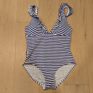 Blue and White Striped Swimsuit